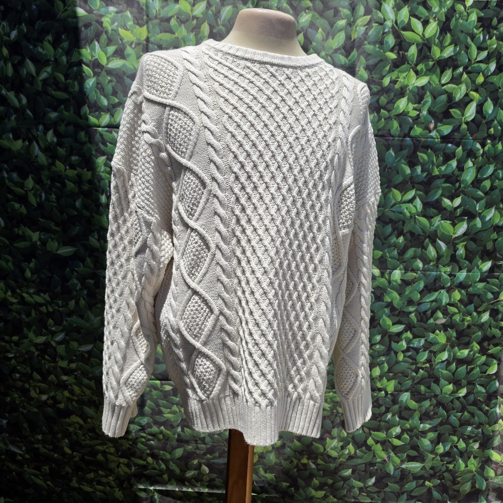 Miou Muse Chunky Cable Knit Fisherman Sweater Cream Crewneck Women's Small
